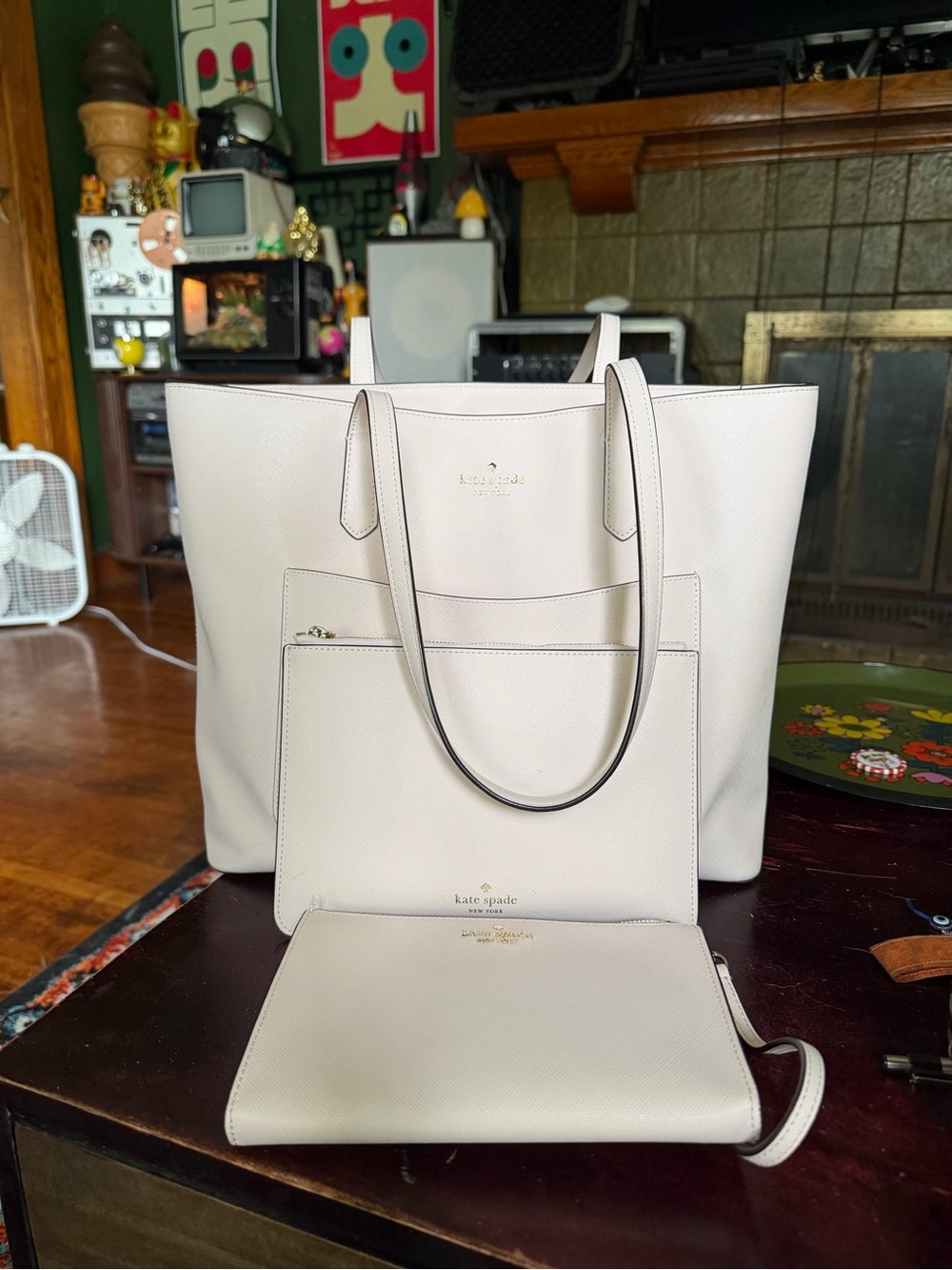 kate spade Pink Saffiano Leather Tote with Matching Wristlet and Pouch